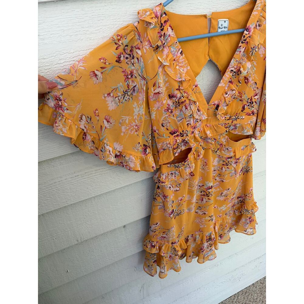 Angel Biba Boho Yellow Floral Ruffle Cutout Dress – Size Small - Picture 4 of 8